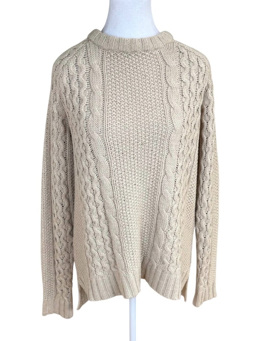 Theory Alpaca Blend Sweater Fisherman Beige Cable Knit Crew Neck (M)